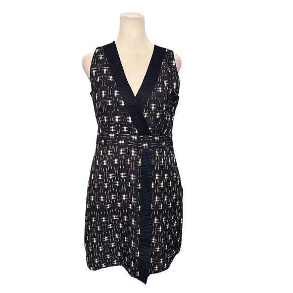 J. Crew Navy Ikat Vneck Sleeveless Faux Wrap Dress Size 2 - Picture 1 of 6
